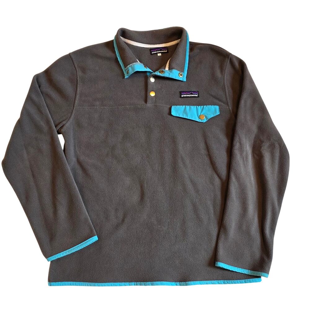 Patagonia Micro D Snap-T Fleece Pullover S/M Charcoal Gray Bright Blue